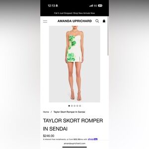 Amanda Uprichard White Romper with Green Floral Accents